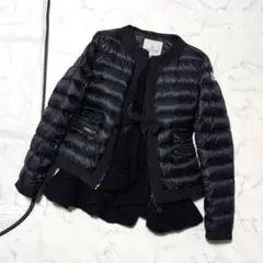 モンクレール ノーカラー ダウンジャケット 黒　薄手 maido-selection_252-103