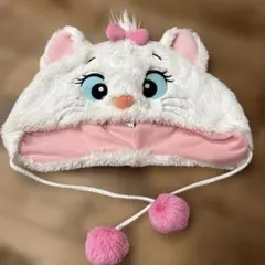 ディズニー　マリーキャット ファンキャップ　フリース帽子 ピンクポンポン付き