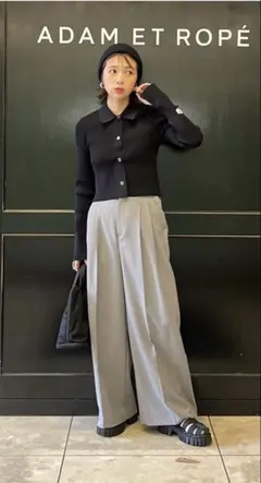 美品！アダムエロペ ポロシャツリブカーディガン黒ブラック