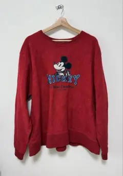 ディズニー ミッキー スウェット XL 赤 古着 ビッグプリント