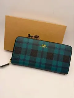 COACH ターコイズ・ブラックチェック 長財布