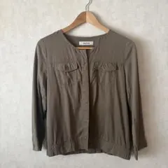 DouDou ノーカラー ジャケット カーキ