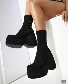厚底 ソックスブーツ ブラック ショートブーツ