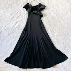 ダズリン 異素材フリルマーメイドワンピース　黒 リボン　オフショル　ロング丈　綿