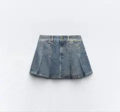 【美品】ZARA デニムプリーツラメミニスカート