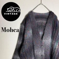 【カーディガン　モヘア混　オンブレボーダー　グレーカラー　レトロ　古着】
