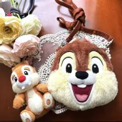 ディズニー　チップ　デール　パスケース　ぬいぐるみバッジ