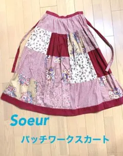 Soeur 赤系花柄パッチワークロングスカート　リボン付きのサムネイル