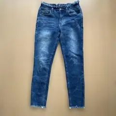 【Private Pause】ブルー スキニーデニム フリンジヘム W61