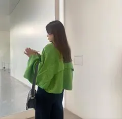 LE CIEL BLEU リブクロップドニットトップス グリーン