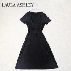 ローラアシュレイ【大きいサイズ】半袖 カシュクールワンピース【11】黒 ベルト付