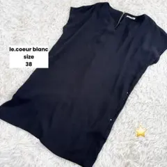 【ルクールブラン】チュニックブラウス/ブラック/M/キーネック/フレンチスリーブのサムネイル