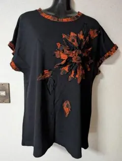 最終値下済＊2着で千円対象品＊ チェック柄 立体フラワー装飾 半袖カットソー
