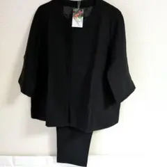 ブラック パンツセットアップ S ノーカラー　　 Aライン 体型カバー