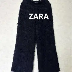 ZARA ネイビー　フリンジ ワイドパンツ
