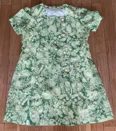 緑色花柄 ワンピース ボタン 古着