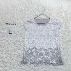 花柄レース カットソー トップス【L】裏地付き 大人かわいい ノースリーブ