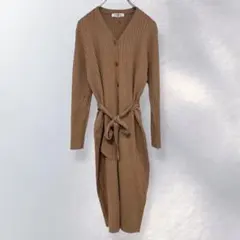 ナチュラルビューティーベーシック リブニットワンピース ベルト付 M《k580