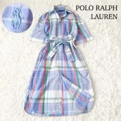 美品✨ポロラルフローレン シャツワンピース ベルト マドラスチェック ポニー L