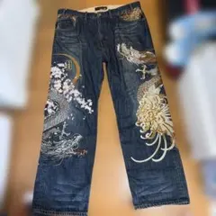 美品】絡繰魂 粋 ヤマタノオロチ 8連ポケット総刺繍デニムパンツ 36