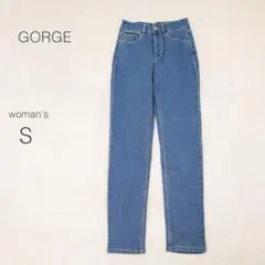 ゴージ デニムパンツ テーパード ハイウエスト【S】スキニー ストレッチ ブルー