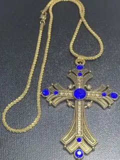 金鍍金18kgp ゴールドの十字架ペンダントネックレス　ブルークロス