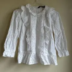 ZARA ザラ　レース　シフォン　シャツ　ブラウス　フリル　白　ホワイト