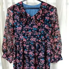 花柄ネイビー　ワンピース　昭和　レトロ　オーダーメイド