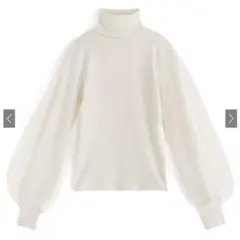 タートルネック チュールスリーブ ニット