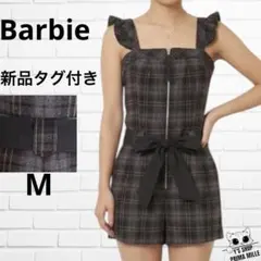 新品 Barbie バービー チェック柄 サロペット Mサイズ グレー パープルのサムネイル