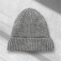 ZARA グレーベーシックニット帽リブ編み ビーニー スウェット裏地