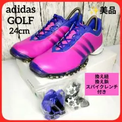 adidasGOLF レディースゴルフシューズ24cm美品パープル　換え鋲・紐付