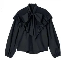 ZARA ザラ ブラウス 黒 トップス リボン フリル 長袖　ボウタイ付き