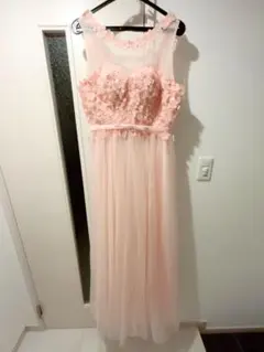 ラベンダーピンク ロングドレス L 花柄レース シフォン 綺麗 カバー