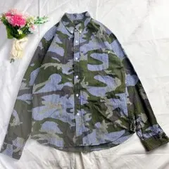 HBNS ハバノス 迷彩×ギンガムチェック ネルシャツ 日本製 希少 L相当のサムネイル