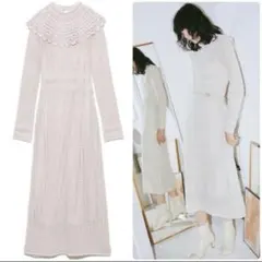 Lily Brown クロシェ ライク衿 ワンピース ロングレース カラー