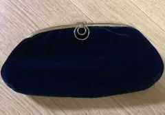 ネイビー ベルベット クラッチバッグ