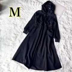 レディース ロングワンピース パーカー ブラック 黒 裏起毛 冬 M 長袖