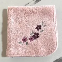 【最終価格】Hotman ホットマン タオルハンカチ 花柄刺繍 ピンク