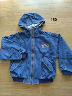 青いデニムジャケット フード付き　150サイズ
