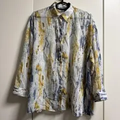 ペイント柄 シアーシャツ ブルー グリーン