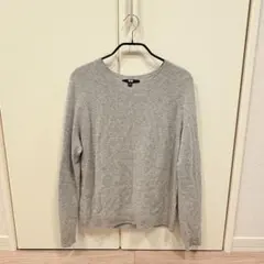 美品 UNIQLO カシミヤクルーネックセーター M レディース ライトグレー