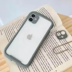 iPhoneケース11promax灰色ラバー韓国スマホケースカードクリア旅行推し