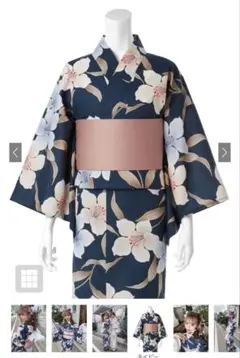 グレイル　GRL 百合浴衣セット　紺色 花柄 浴衣・帯セット