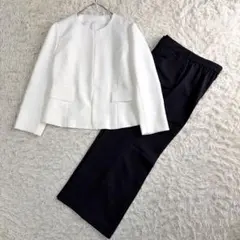 美品 Flolia ノーカラージャケット パンツ セットアップ 2L フォーマル