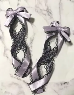 量産型 クロス ヘアクリップ 姫リボン♡小悪魔パープル♡