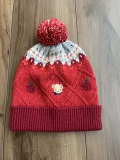 ファミリア☆赤いニット帽 ポンポン付き 45-47cm