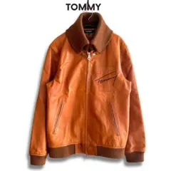 90s TOMMY 本革 レザージャケット M 刺繍ロゴ ヴィンテージ