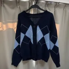 ダイヤモンドパターン ニットカーディガン