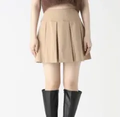 Heather ワイドプリーツミニスカート S ベージュ